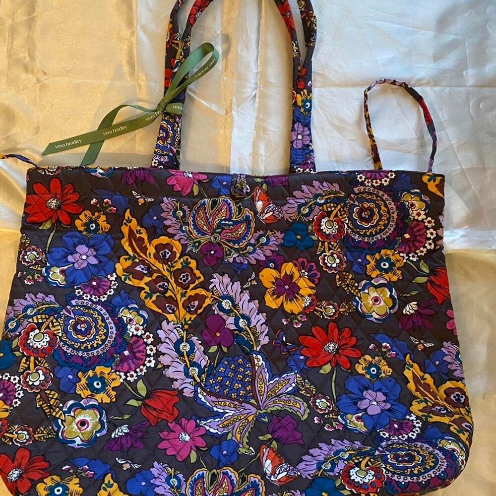 Vera Bradley Premium Cotton Original Tote Bag, Colorful Bouquet